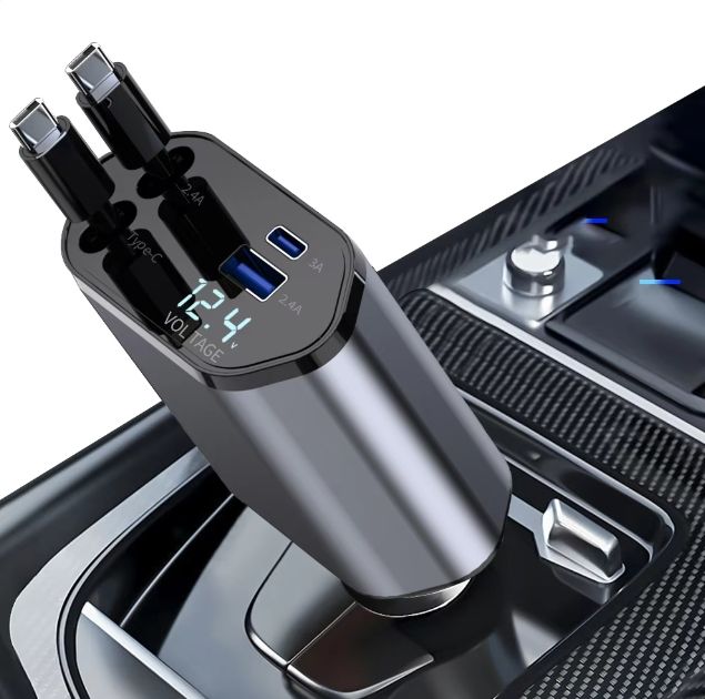 4-in-1 Super Fast Car Charging Cable – Multi USB Charger with Type-C, Lightning & Micro USB Connectors